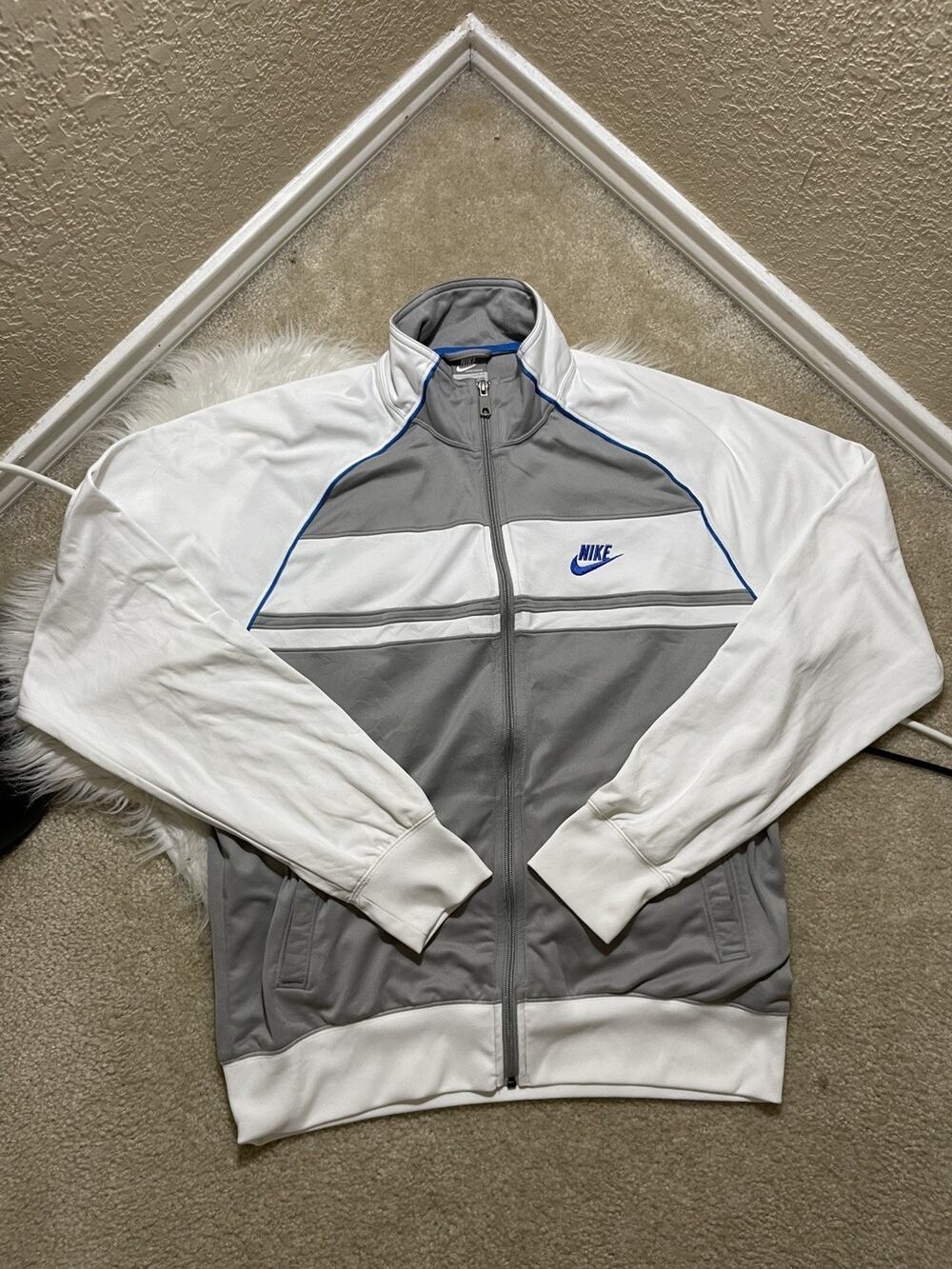 Vtg Y2k 00s Nike L White Grey Embroidered Gym Track Jacket Full Zip Up